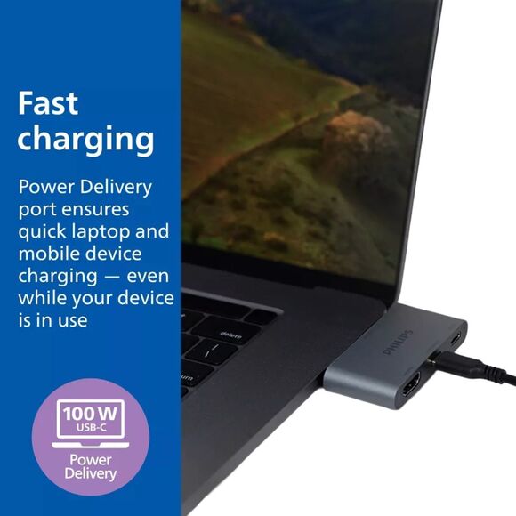 Philips USB-C Multiport Hub 4K HDMI Adapter 100W PD Fast Data Transfer Box Wear - Picture 6 of 8